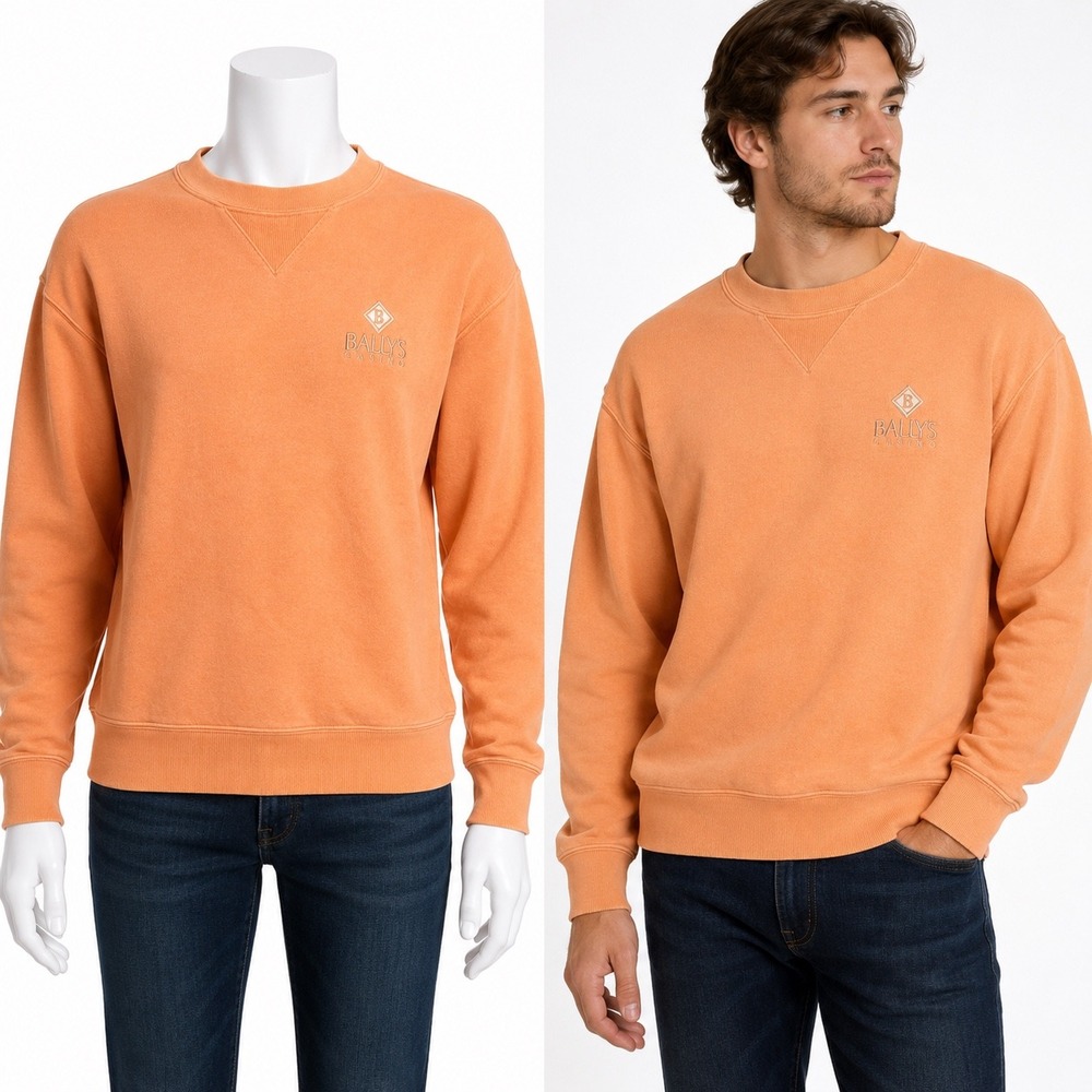 Ballys Casino Sweatshirt Mens Medium Orange Vintage Cotton Embroidered Crewneck